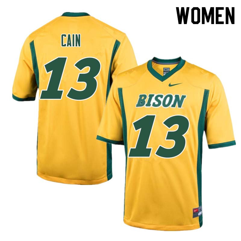 Women #13 Desmond Cain North Dakota State Bison College Football Jerseys Sale-Yellow